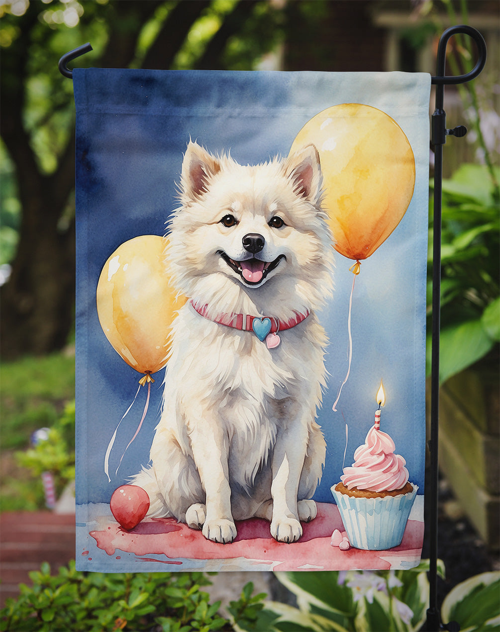 American Eskimo Happy Birthday Garden Flag