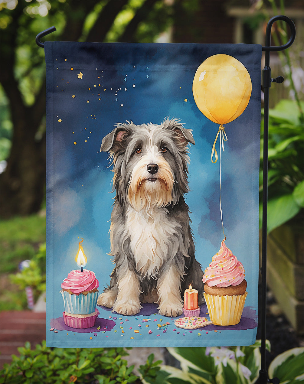 Bearded Collie Happy Birthday Garden Flag