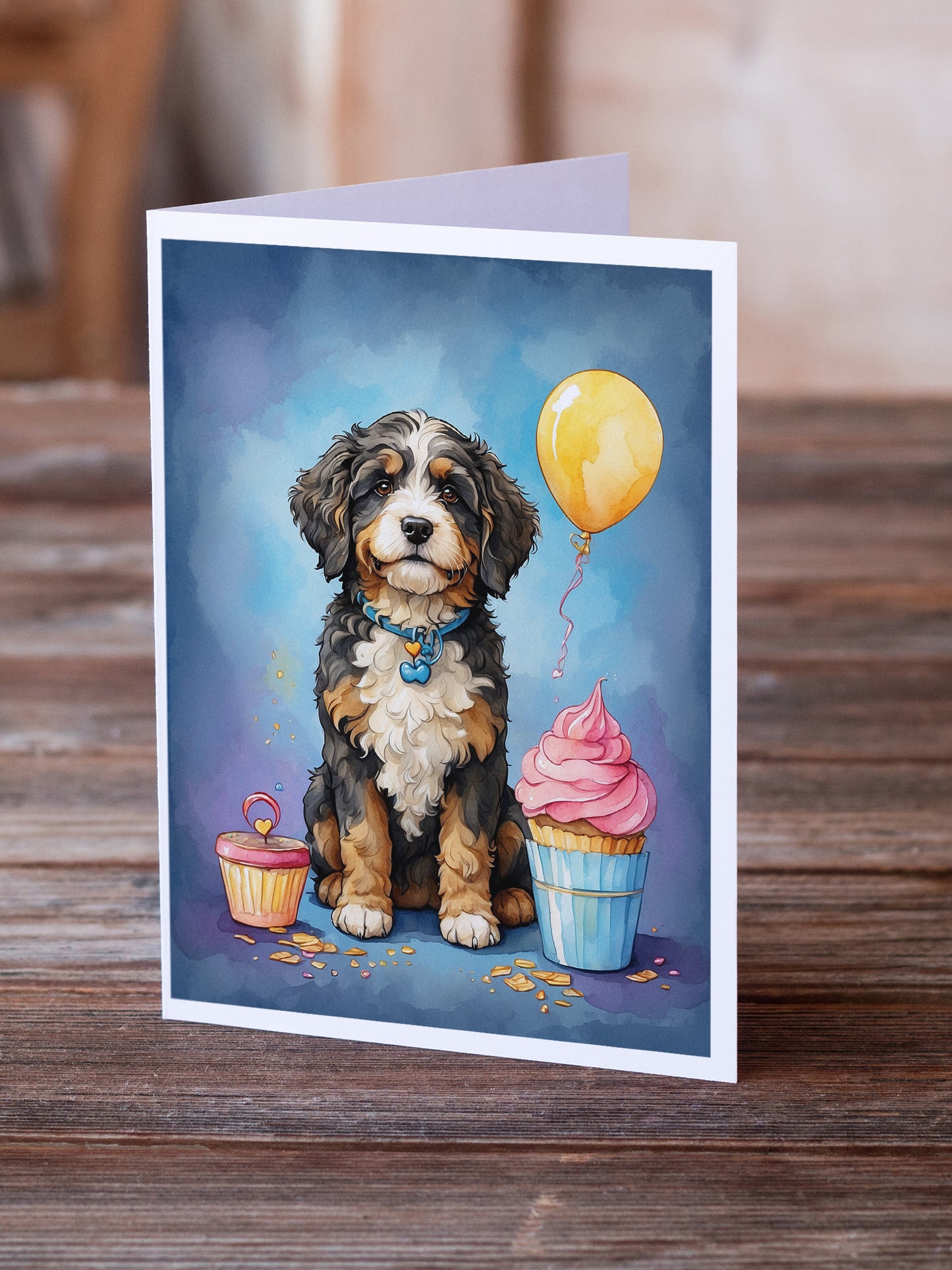 Bernedoodle Happy Birthday Greeting Cards Pack of 8