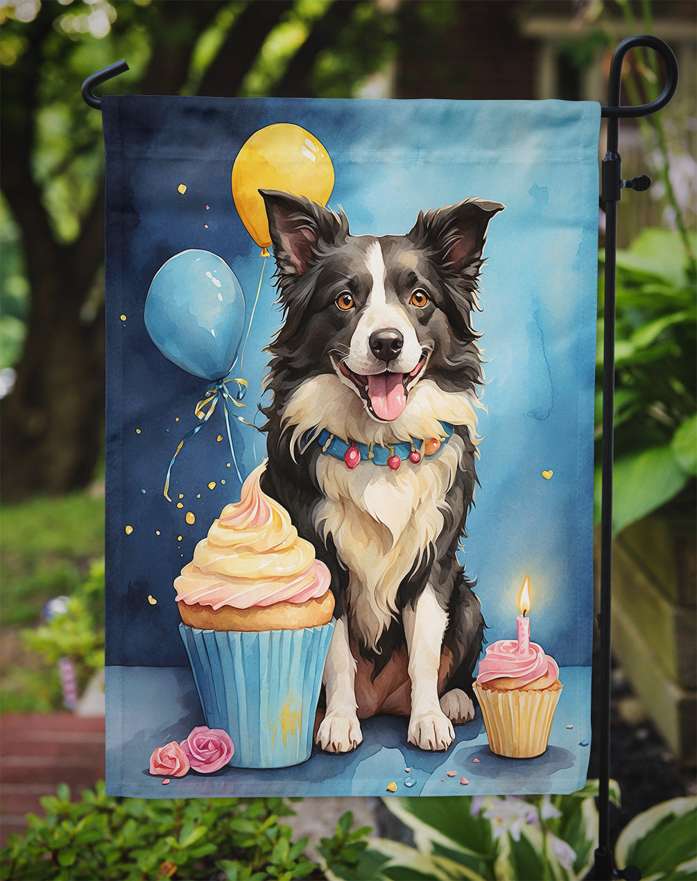 Border Collie Happy Birthday Garden Flag