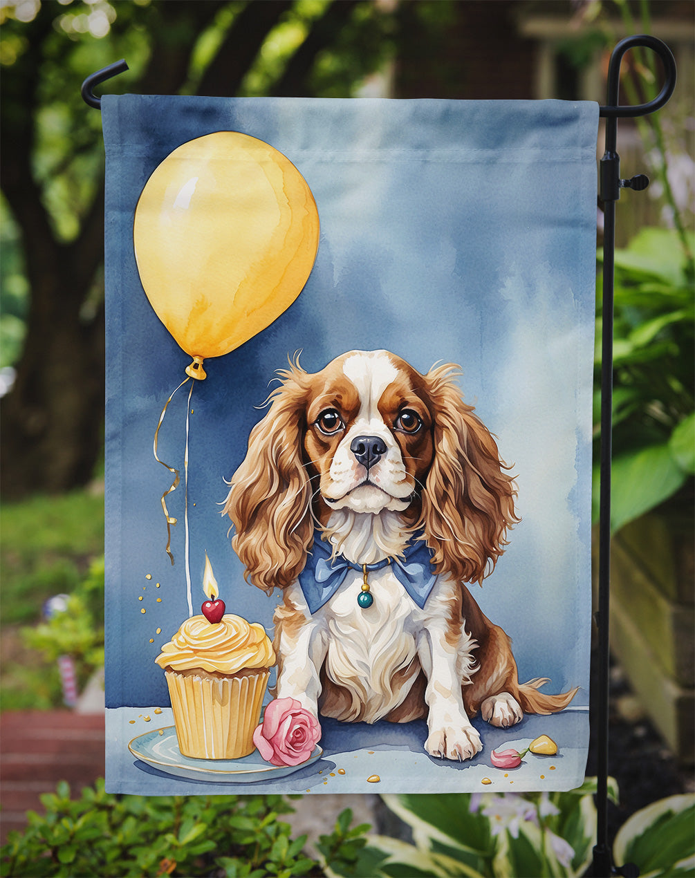 Cavalier Spaniel Happy Birthday Garden Flag