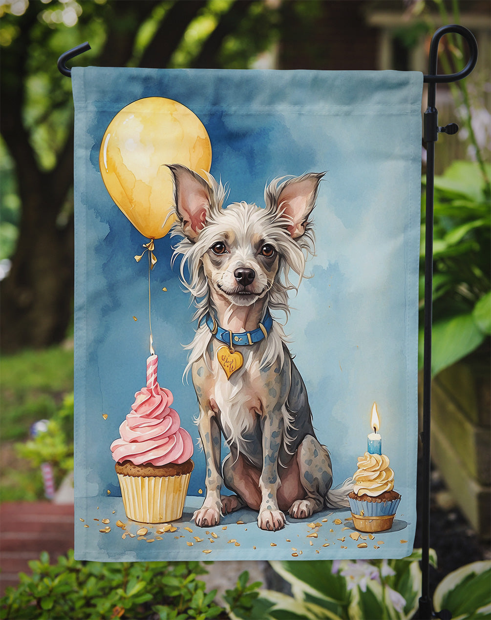 Chinese Crested Happy Birthday Garden Flag