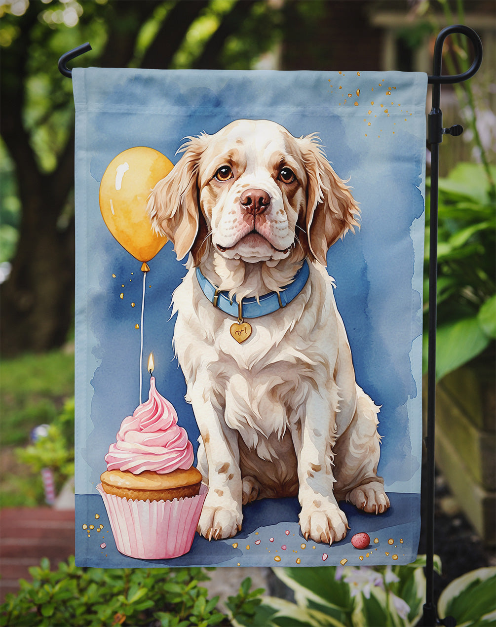 Clumber Spaniel Happy Birthday Garden Flag