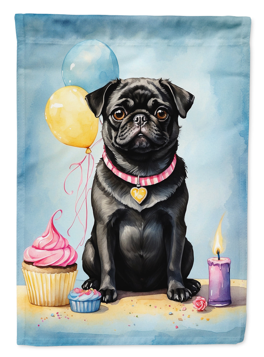 Buy this Black Pug Happy Birthday House Flag