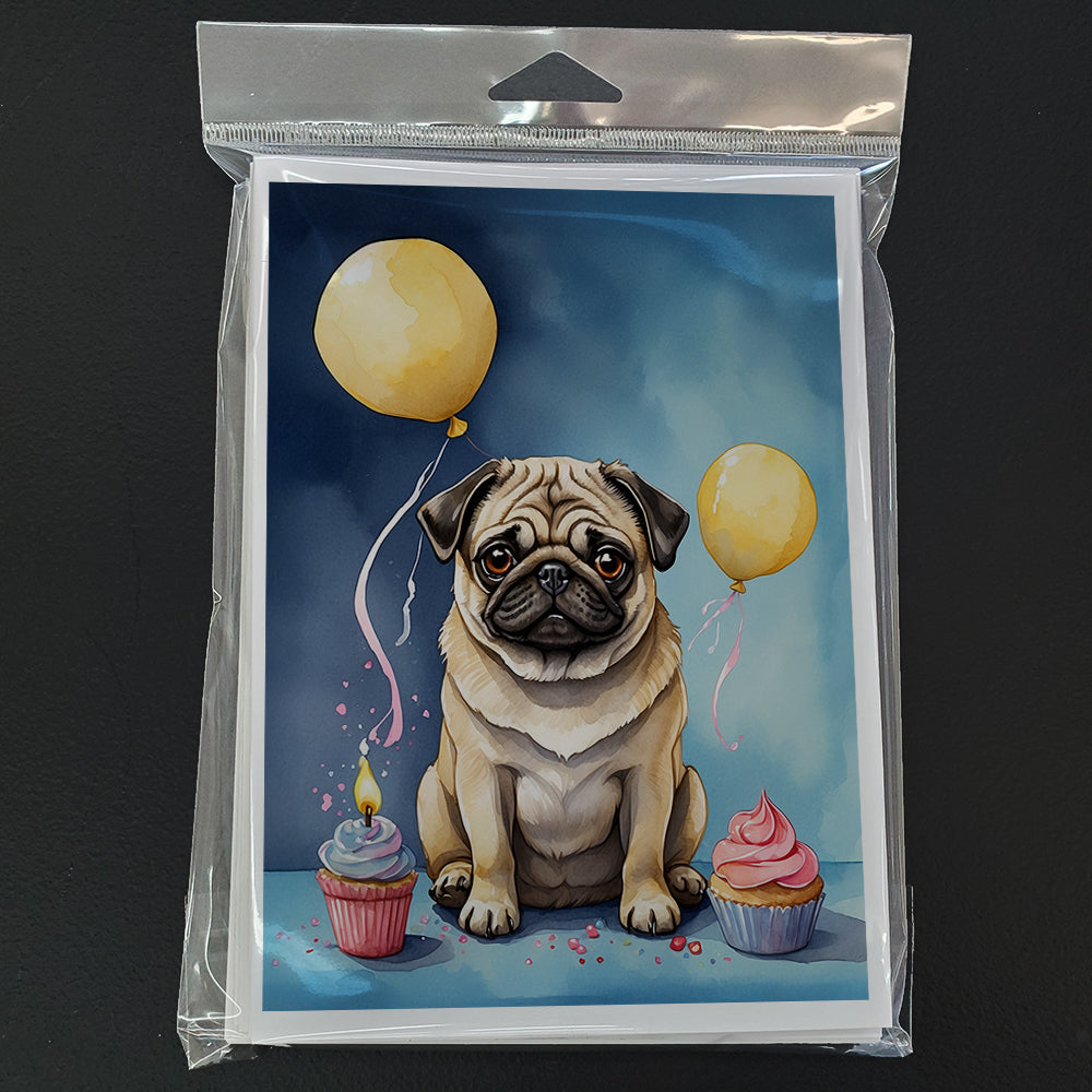 Pug Happy Birthday Greeting Cards Pack of 8