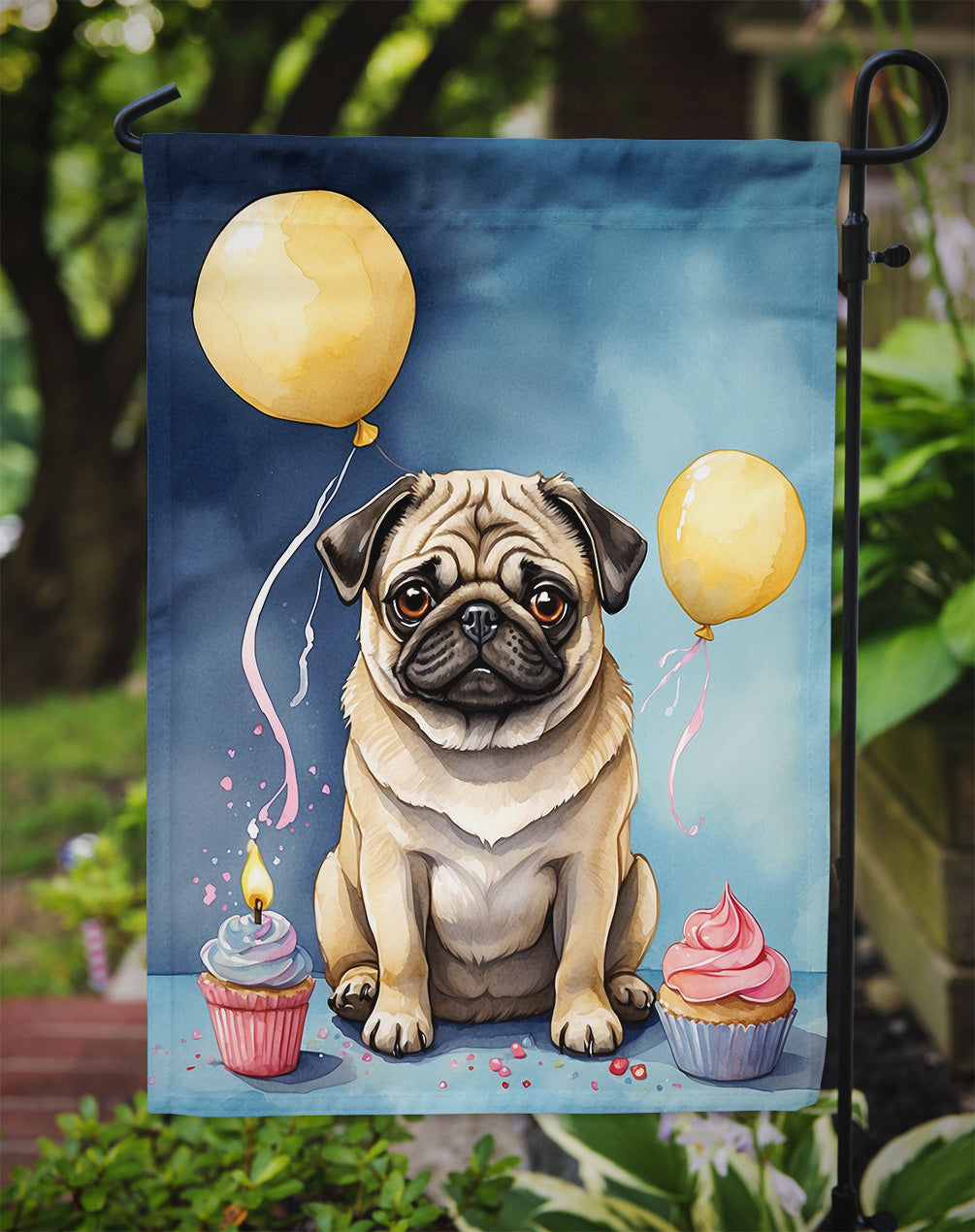 Pug Happy Birthday Garden Flag