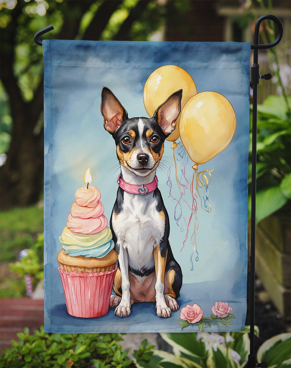 Rat Terrier Happy Birthday Garden Flag