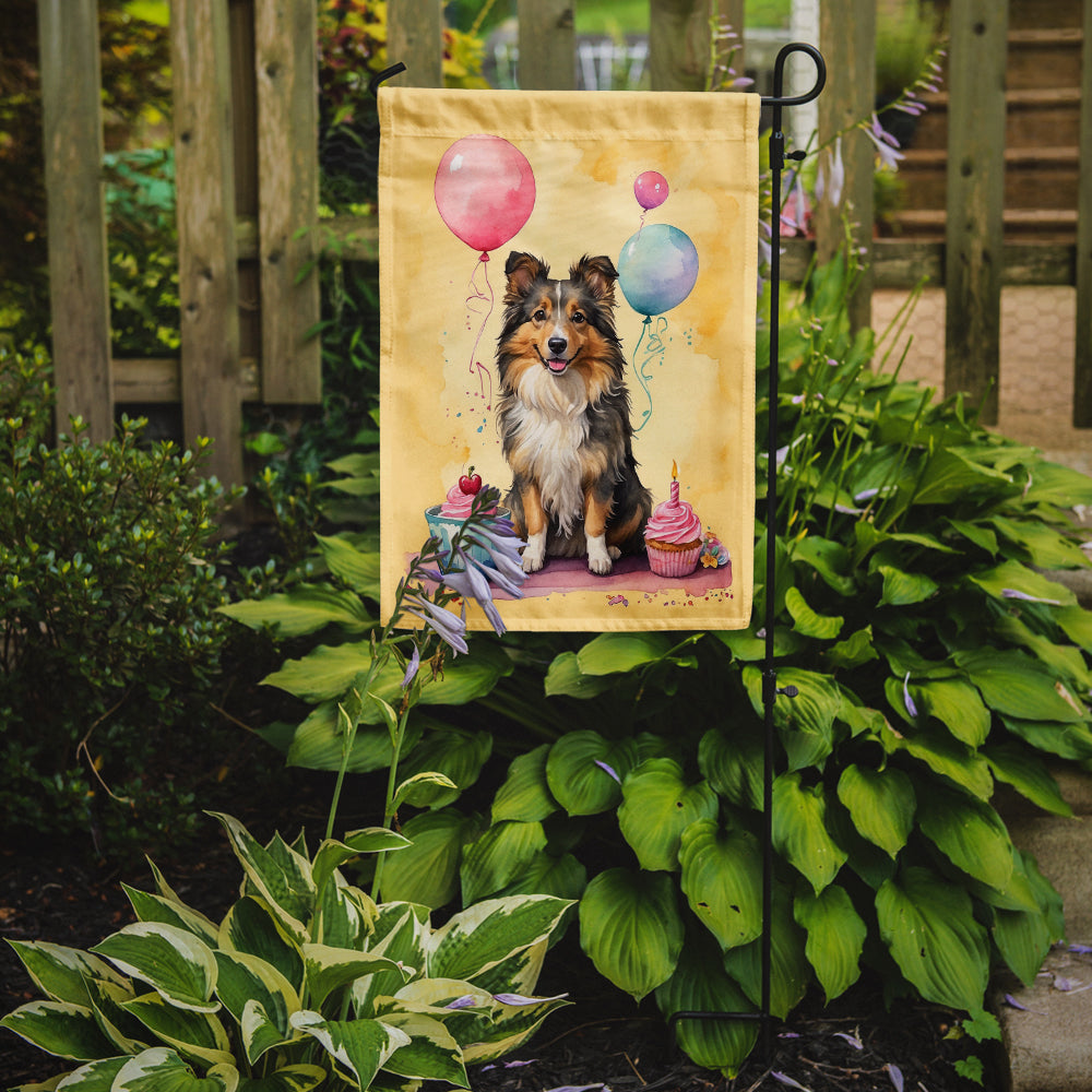 Sheltie Happy Birthday Garden Flag