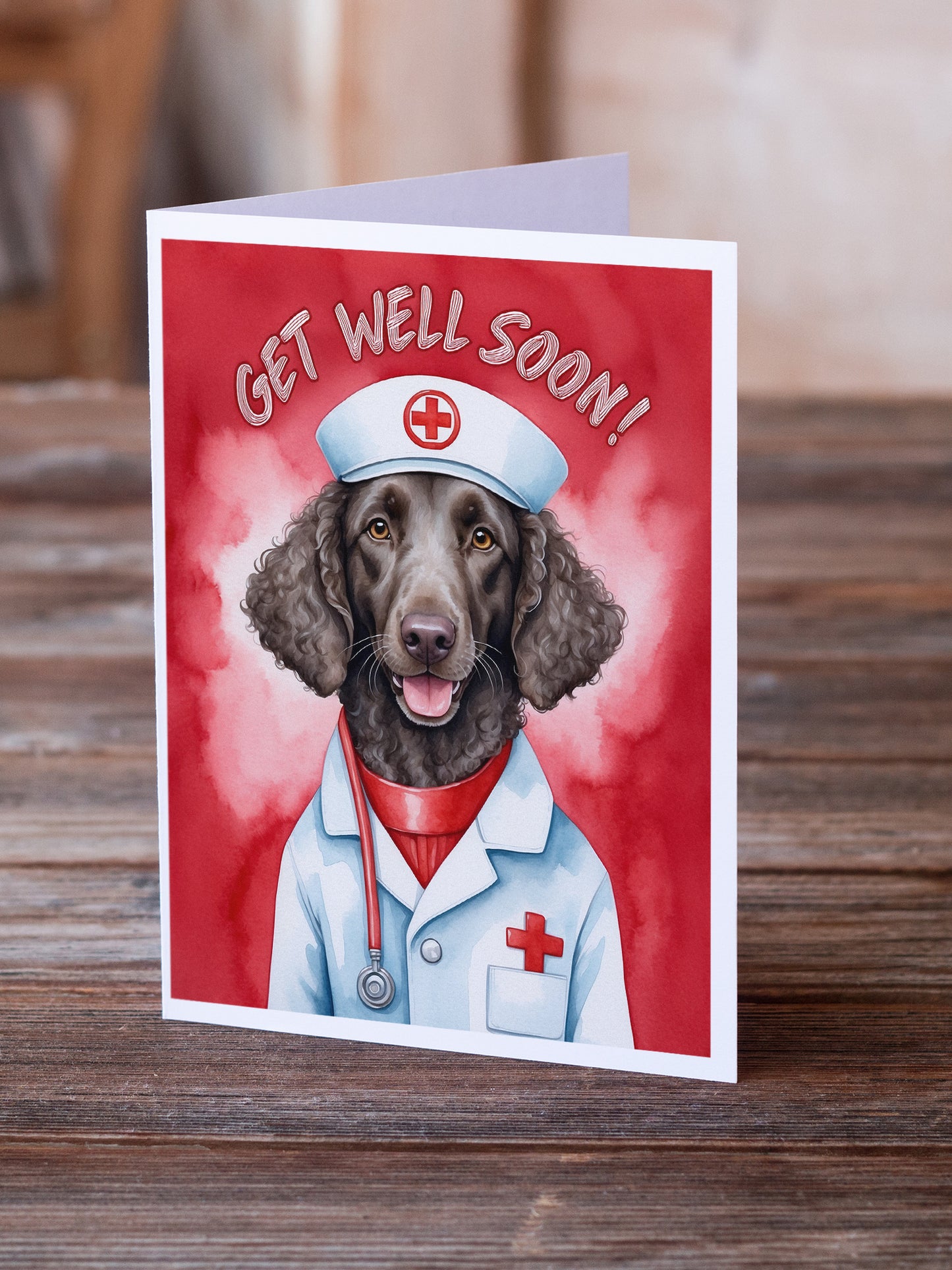 Curly Coated Retriever Get Well Soon Greeting Cards Pack of 8