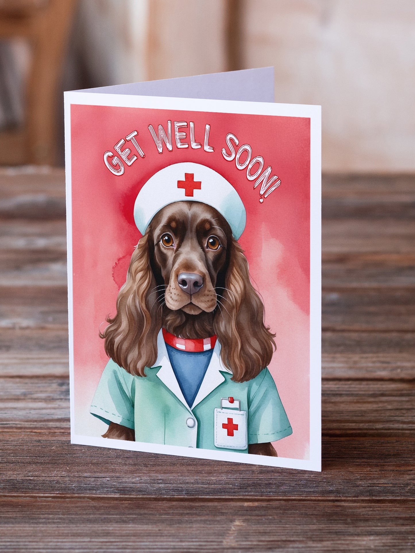 Field Spaniel Get Well Soon Greeting Cards Pack of 8