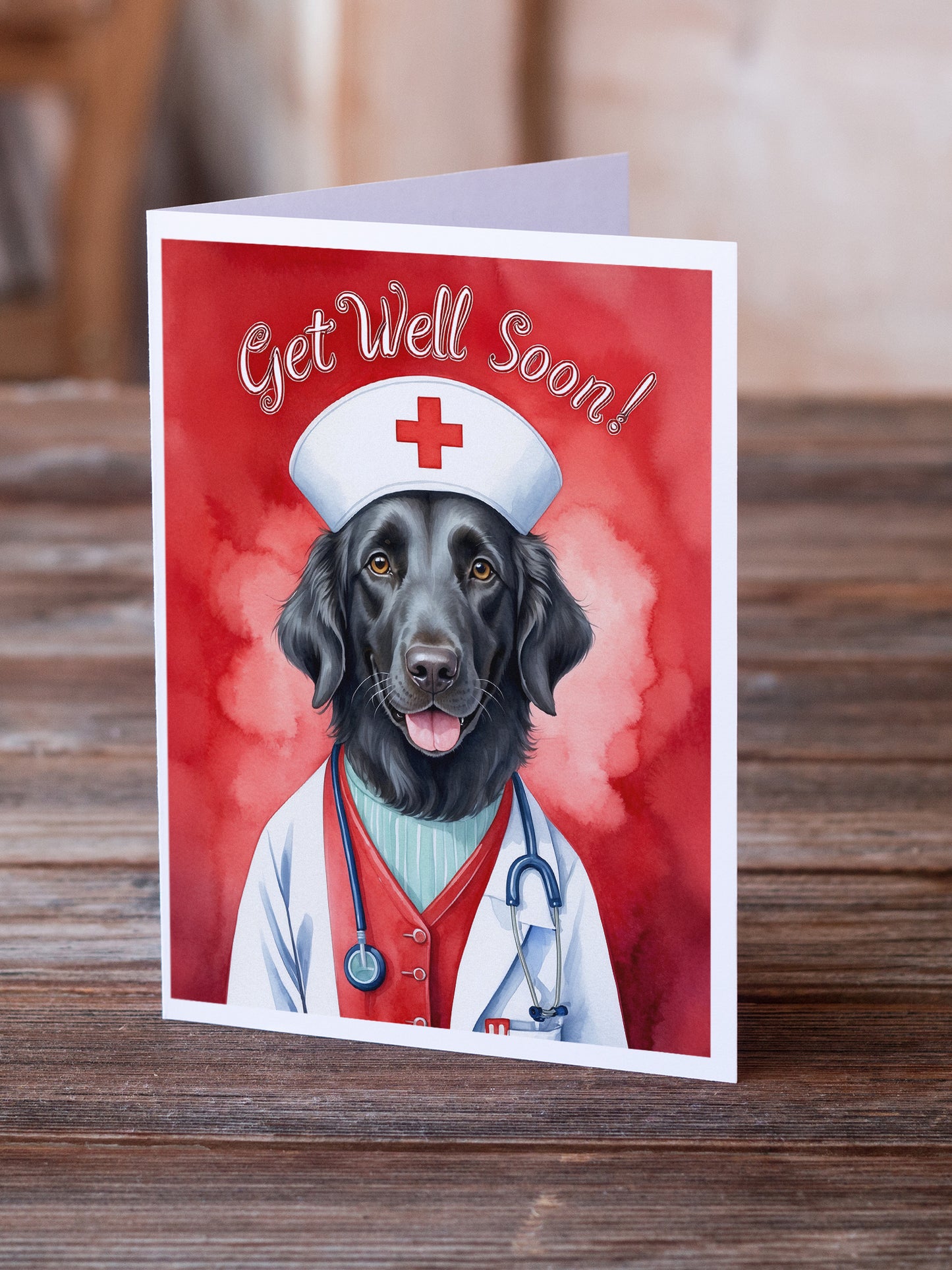 Flat-Coated Retriever Get Well Soon Greeting Cards Pack of 8