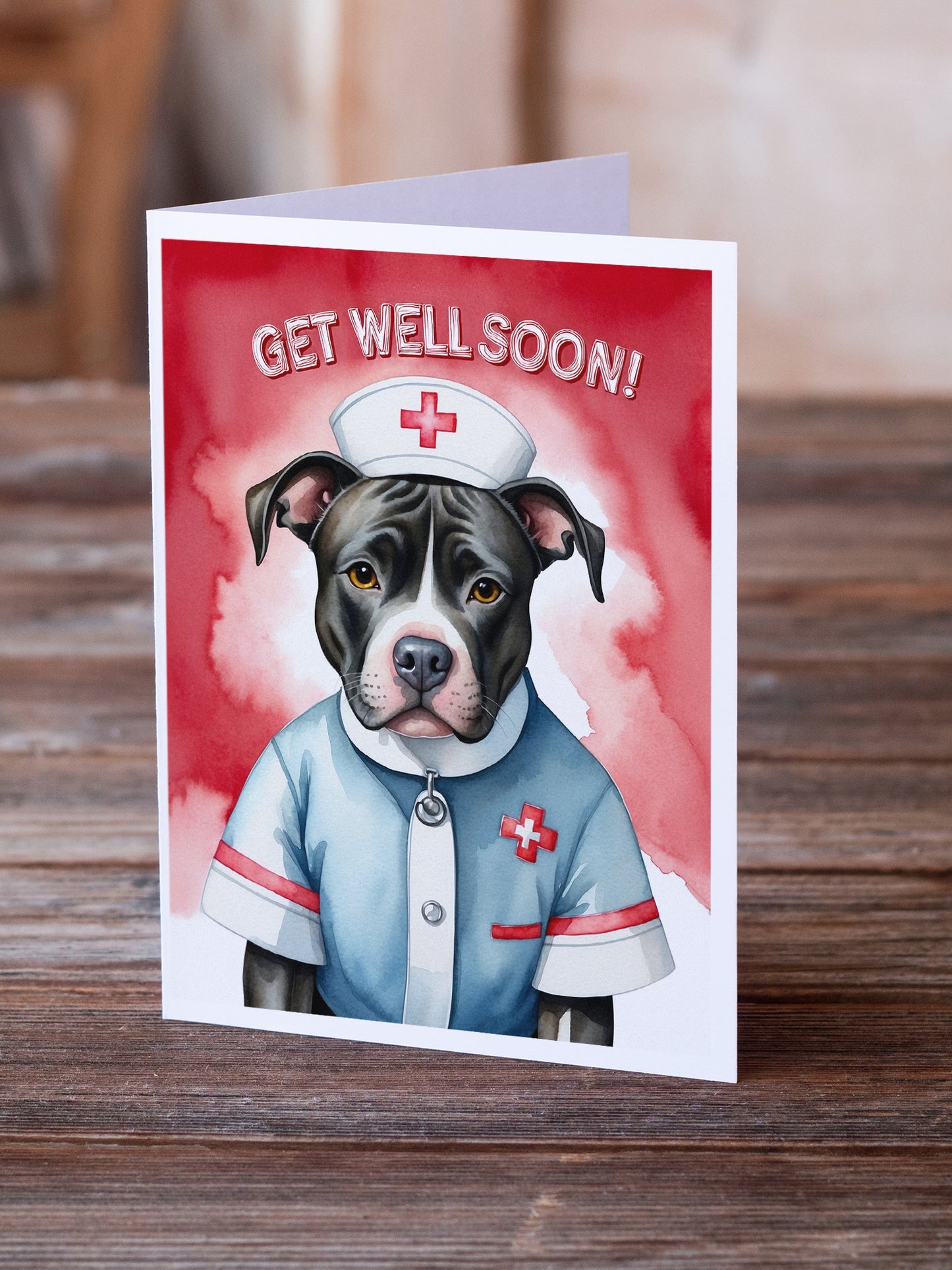 Pit Bull Terrier Get Well Soon Greeting Cards Pack of 8