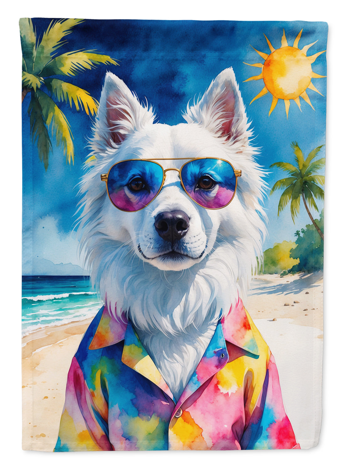 Buy this American Eskimo Summer Beach Time House Flag
