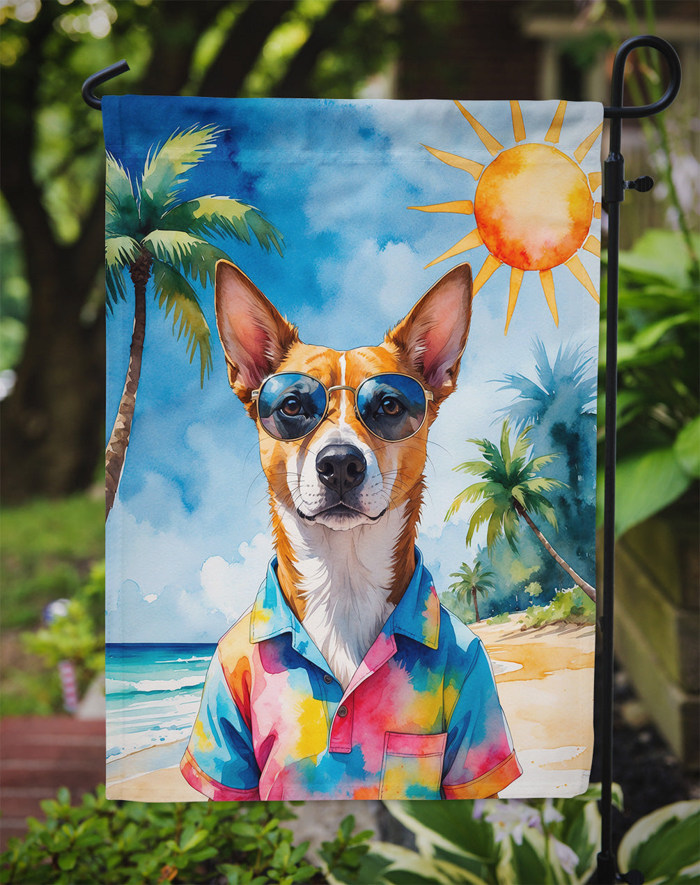 Basenji Summer Beach Time Garden Flag