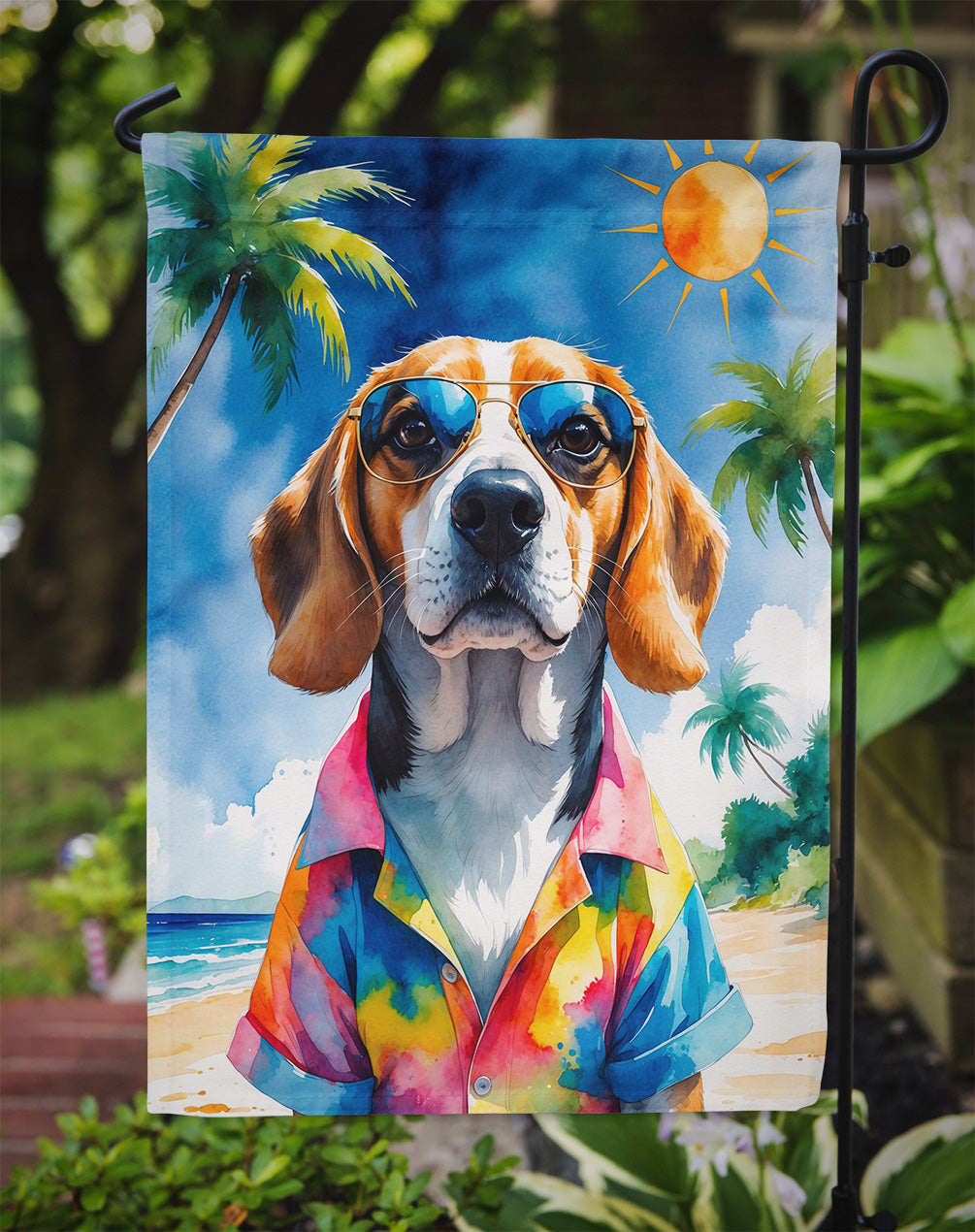 Beagle Summer Beach Time Garden Flag