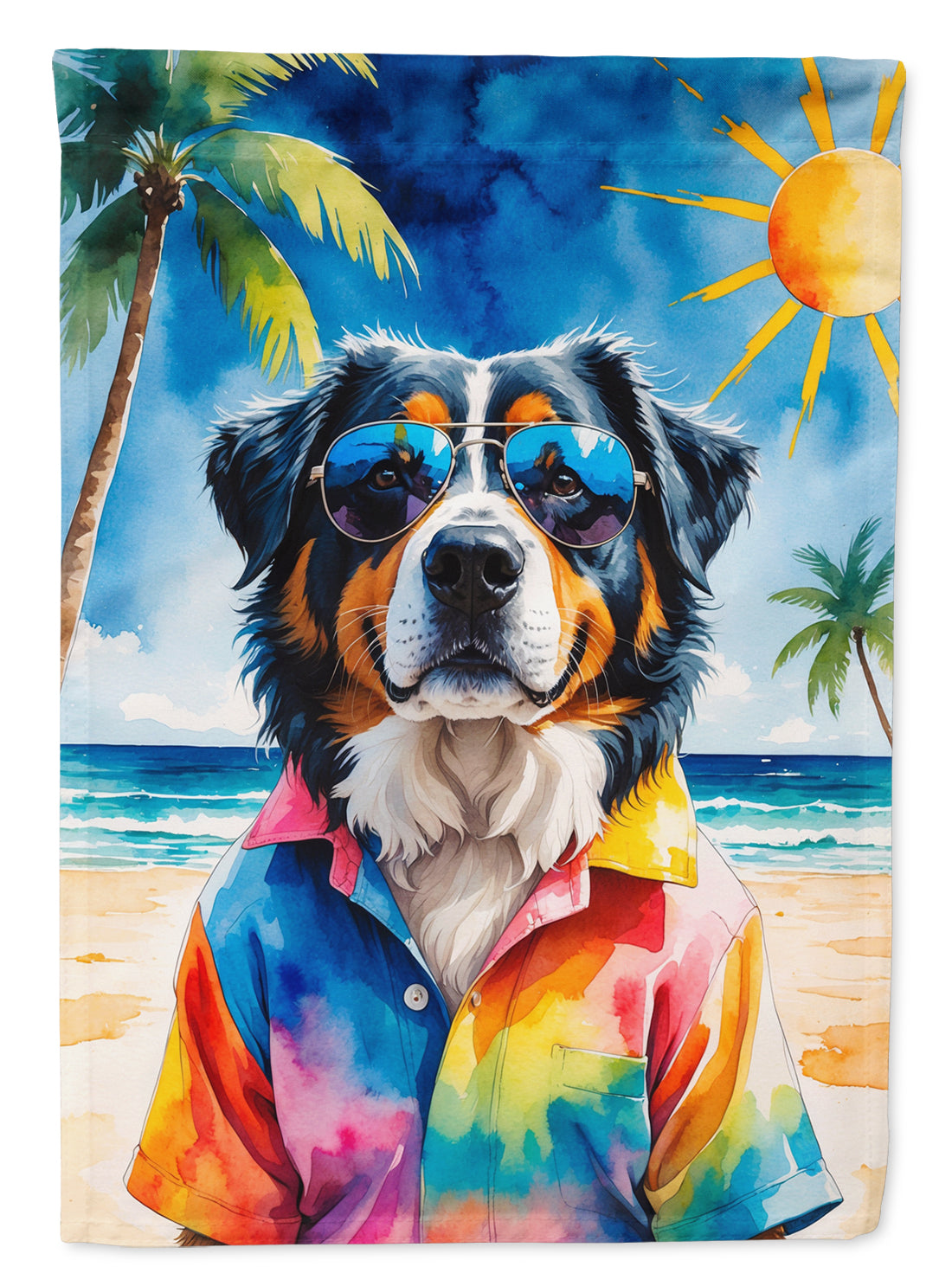 Buy this Bernese Mountain Dog Summer Beach Time Garden Flag