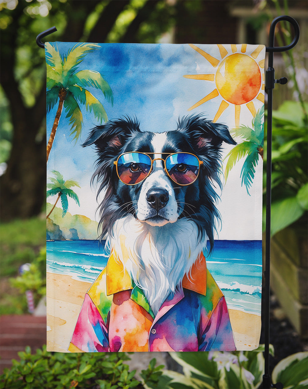 Border Collie Summer Beach Time Garden Flag