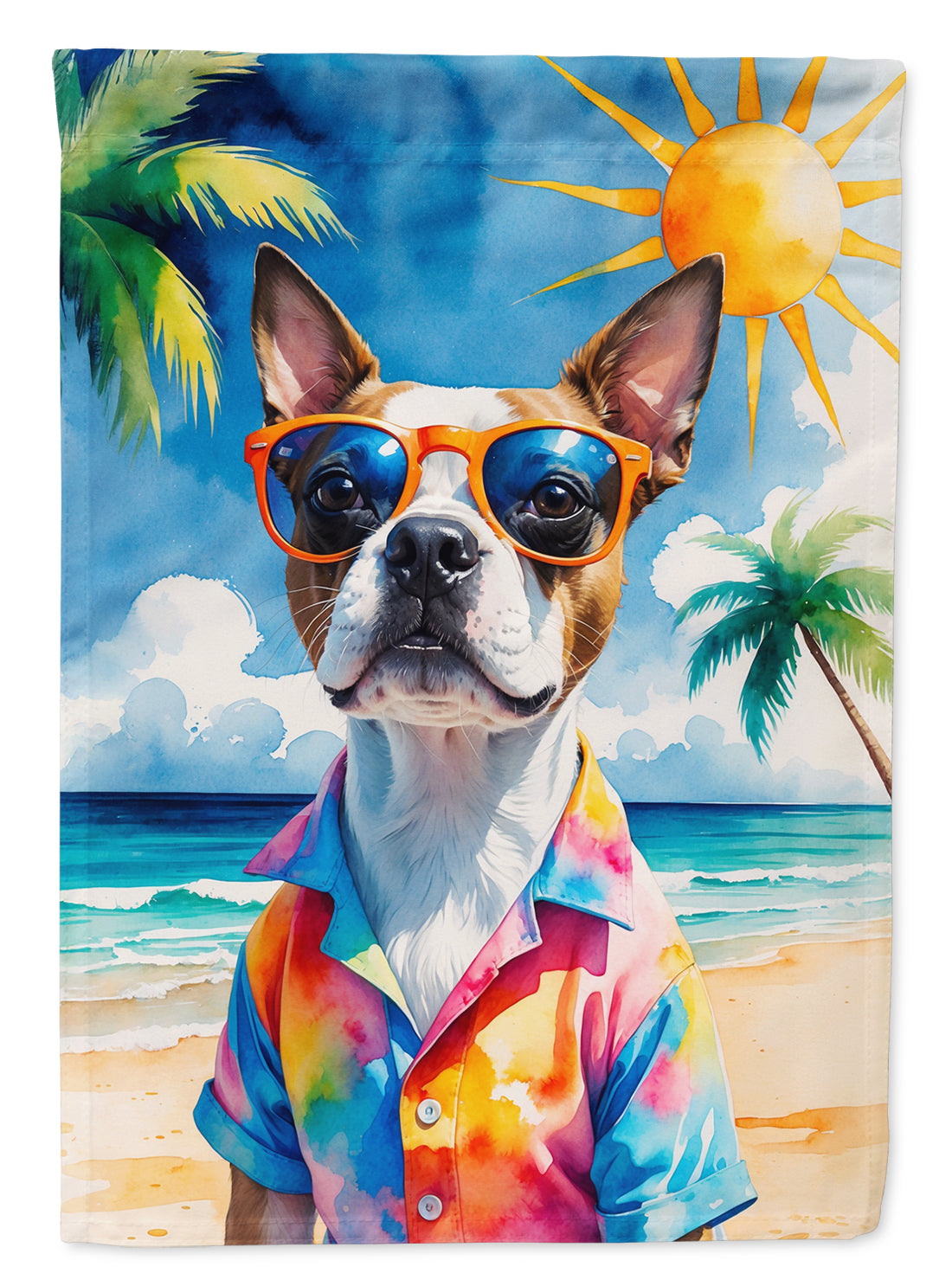 Buy this Red Boston Terrier Summer Beach Time Garden Flag