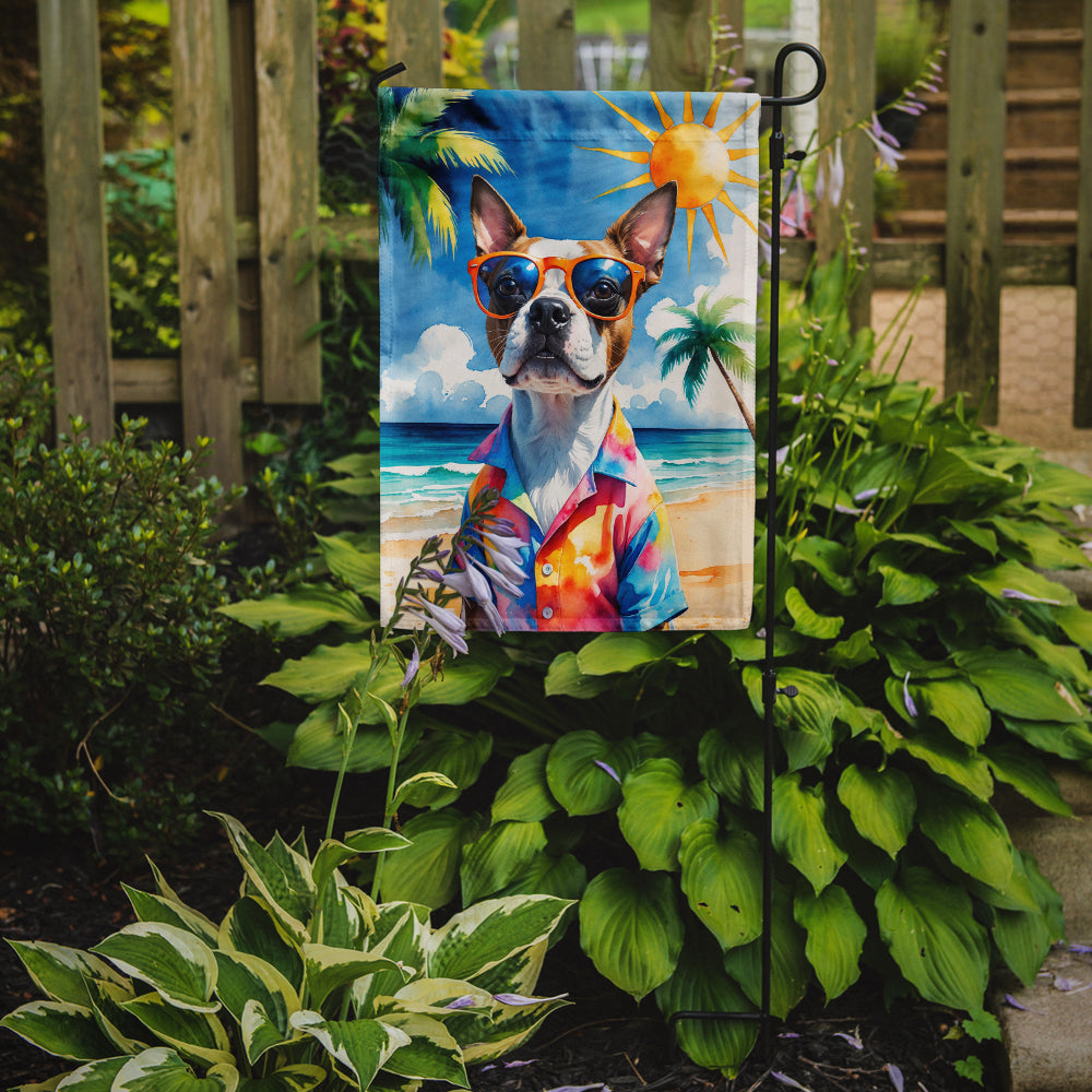 Red Boston Terrier Summer Beach Time Garden Flag