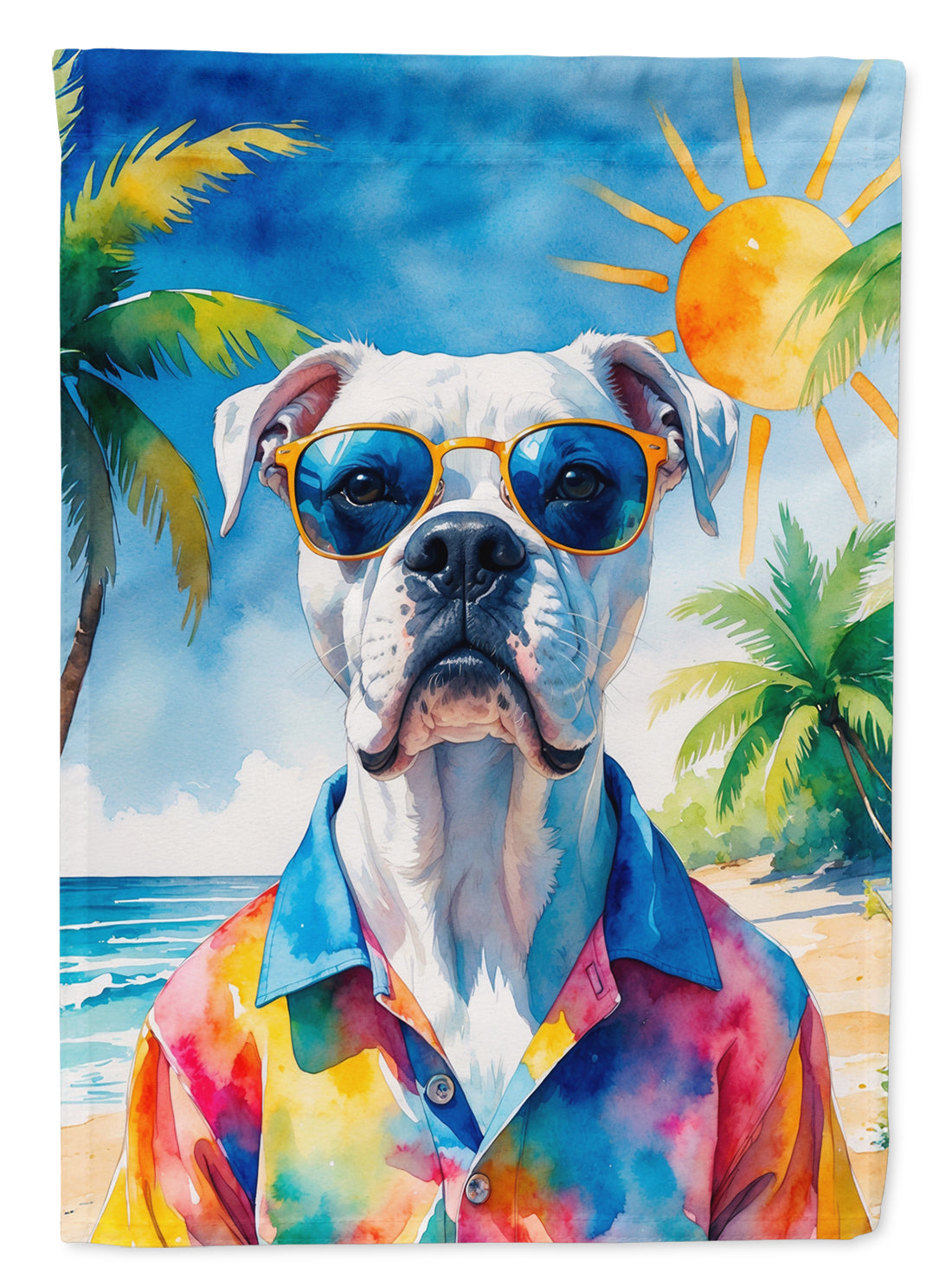 Buy this White Boxer Summer Beach Time House Flag