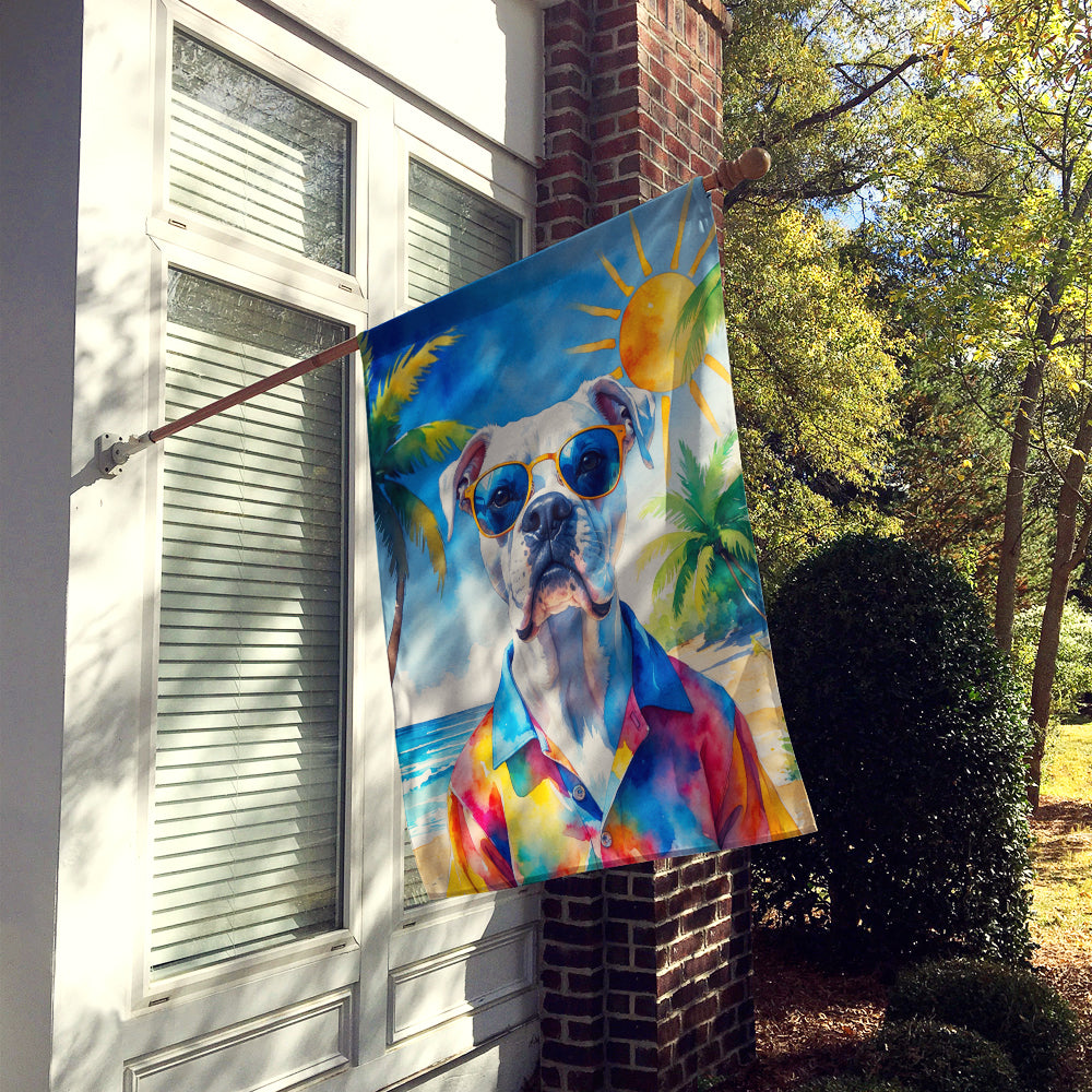 White Boxer Summer Beach Time House Flag
