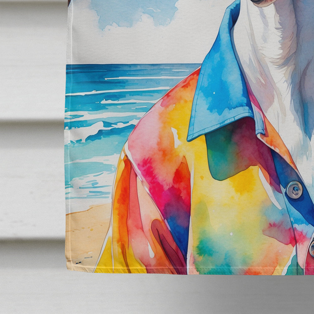 White Boxer Summer Beach Time House Flag