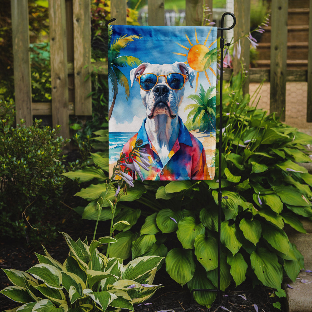 White Boxer Summer Beach Time Garden Flag