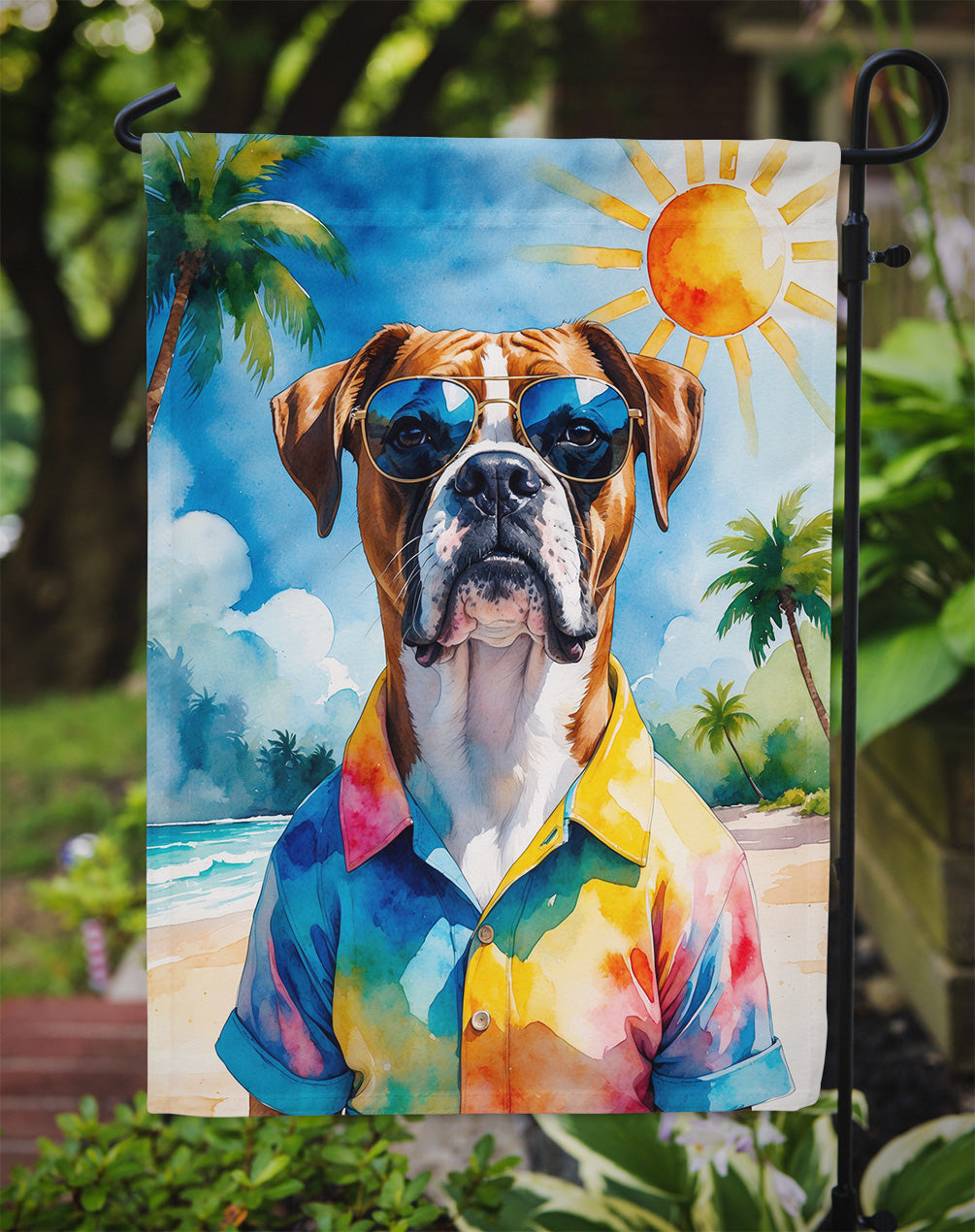 Boxer Summer Beach Time Garden Flag
