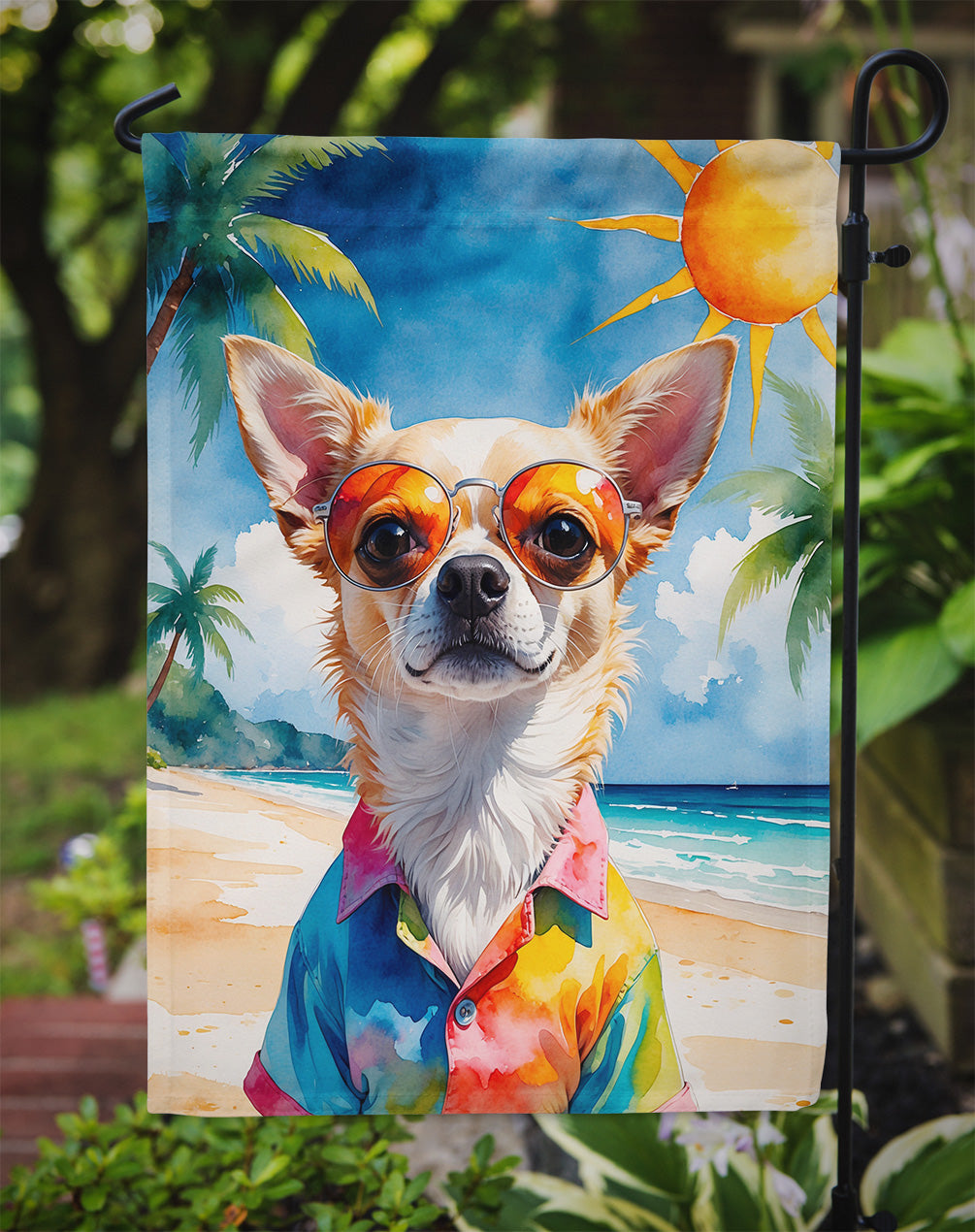 Chihuahua Summer Beach Time Garden Flag