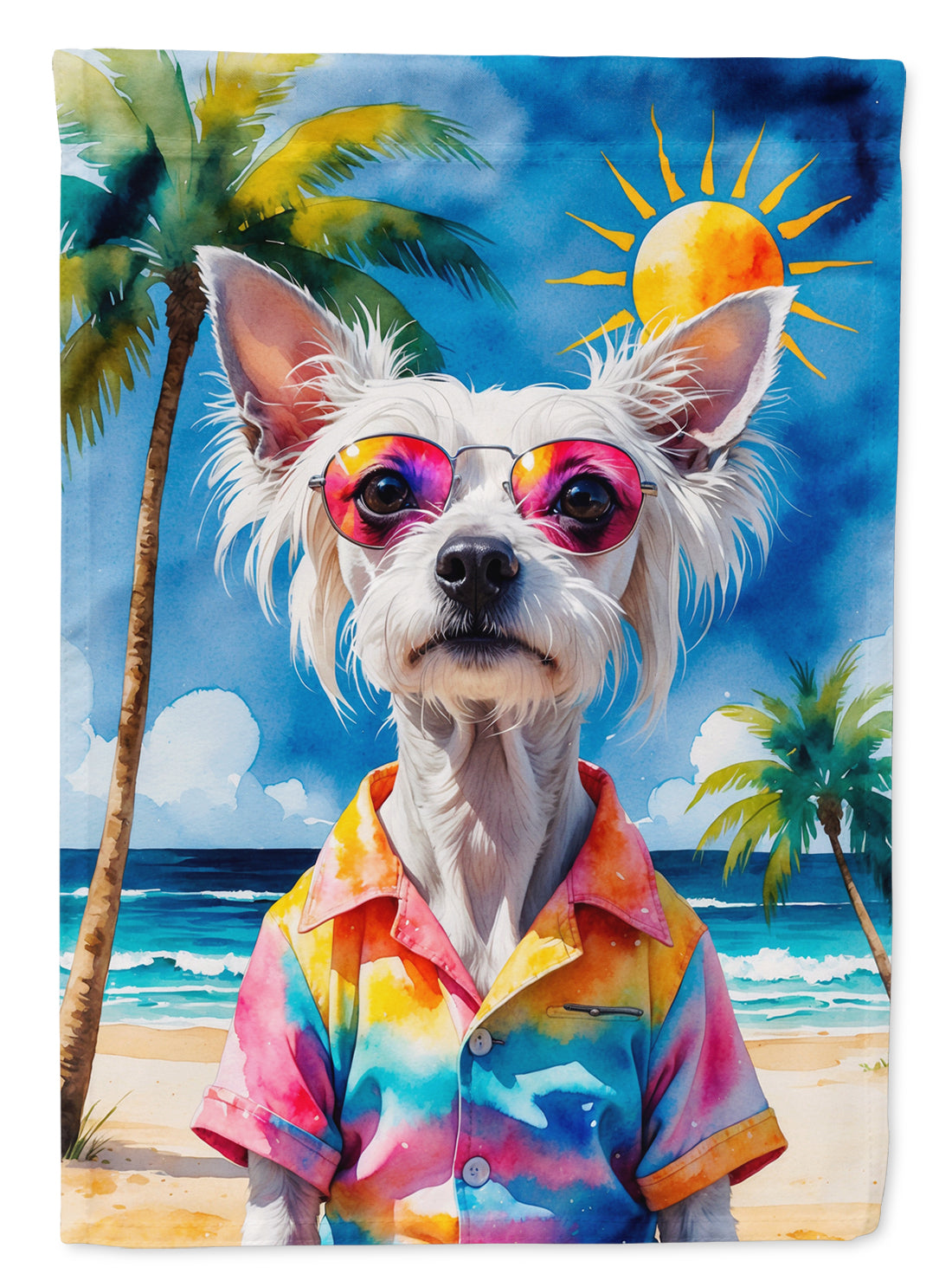 Buy this Chinese Crested Summer Beach Time Garden Flag