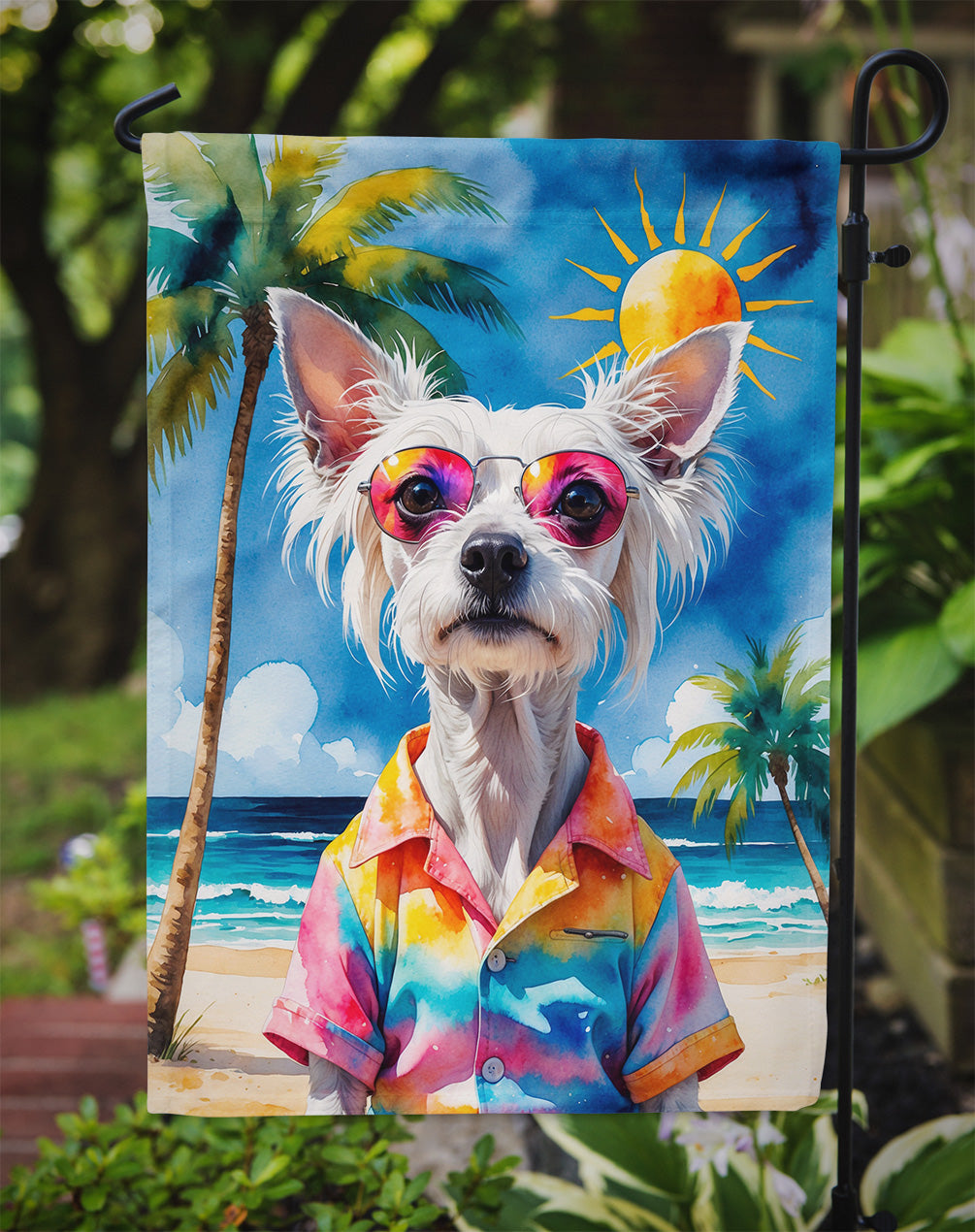Chinese Crested Summer Beach Time Garden Flag