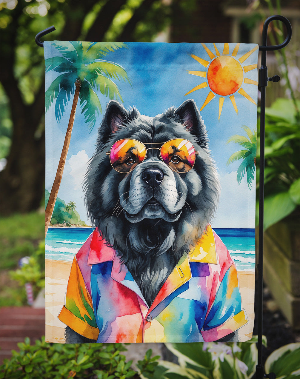 Black Chow Chow Summer Beach Time Garden Flag