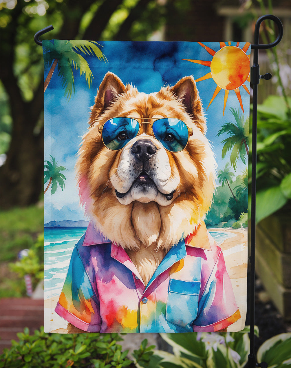 Chow Chow Summer Beach Time Garden Flag