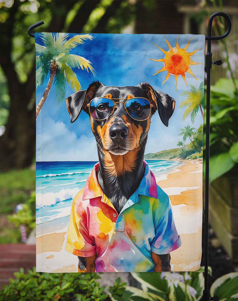 Doberman Pinscher Summer Beach Time Garden Flag