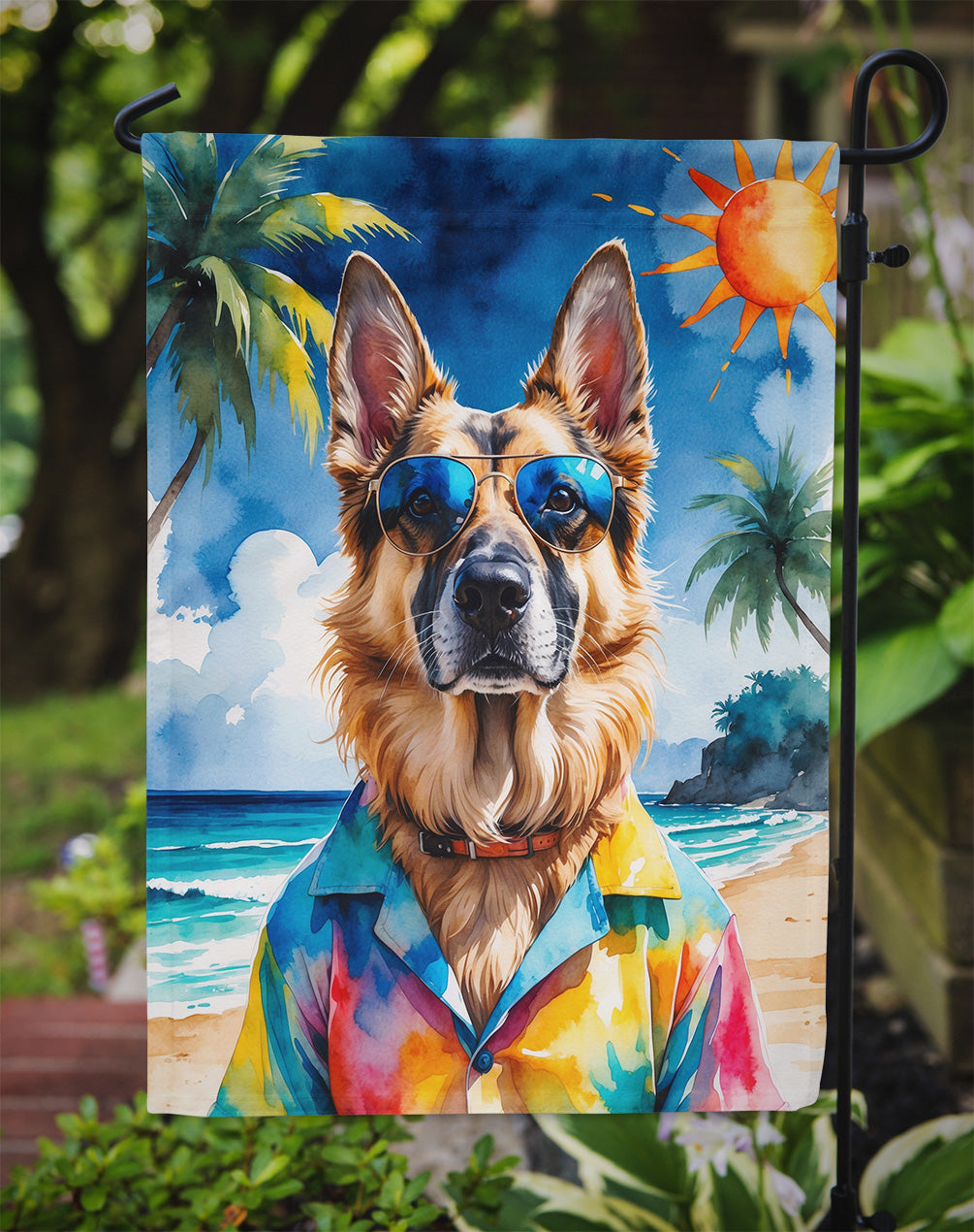 German Shepherd Summer Beach Time Garden Flag