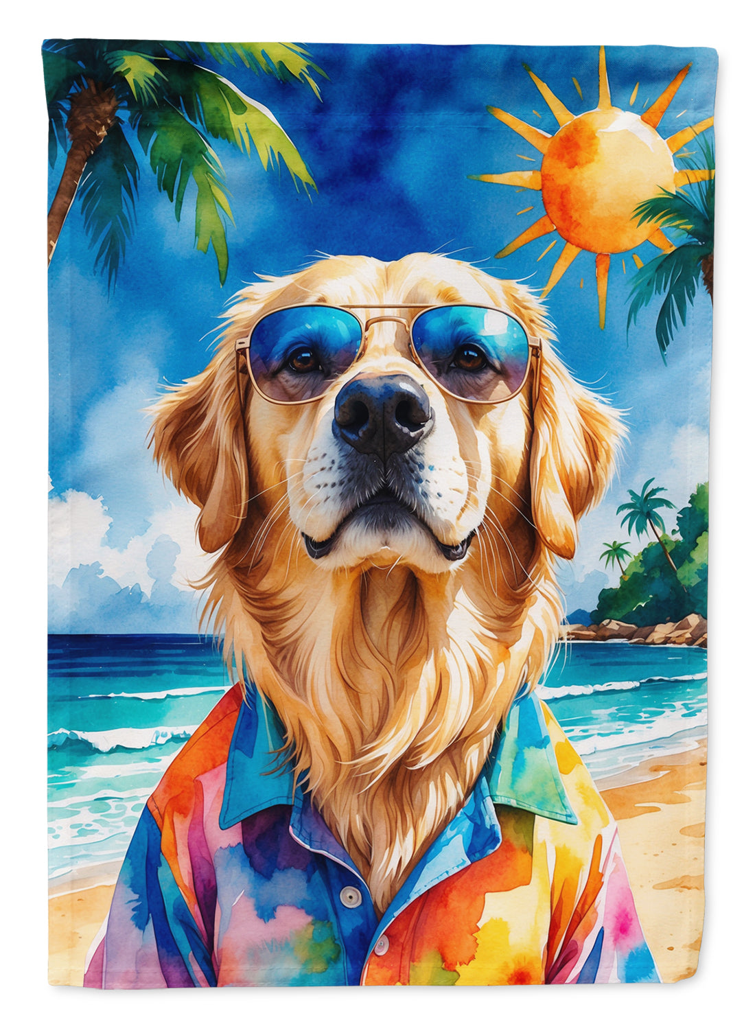 Buy this Golden Retriever Summer Beach Time Garden Flag