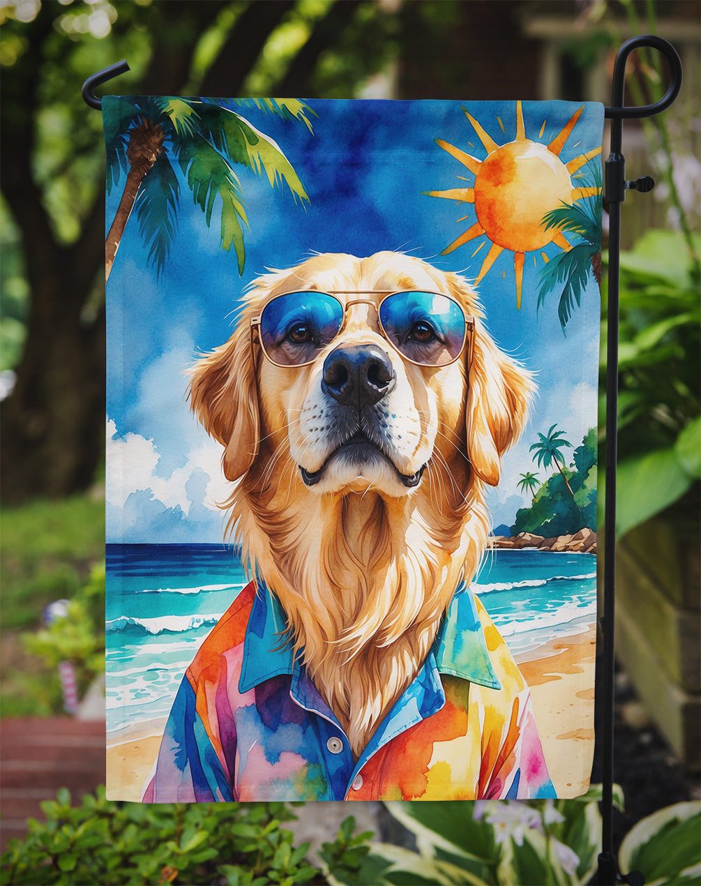 Golden Retriever Summer Beach Time Garden Flag