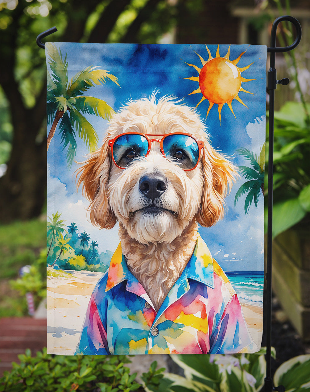 GoldendoodleSummer Beach Time Garden Flag