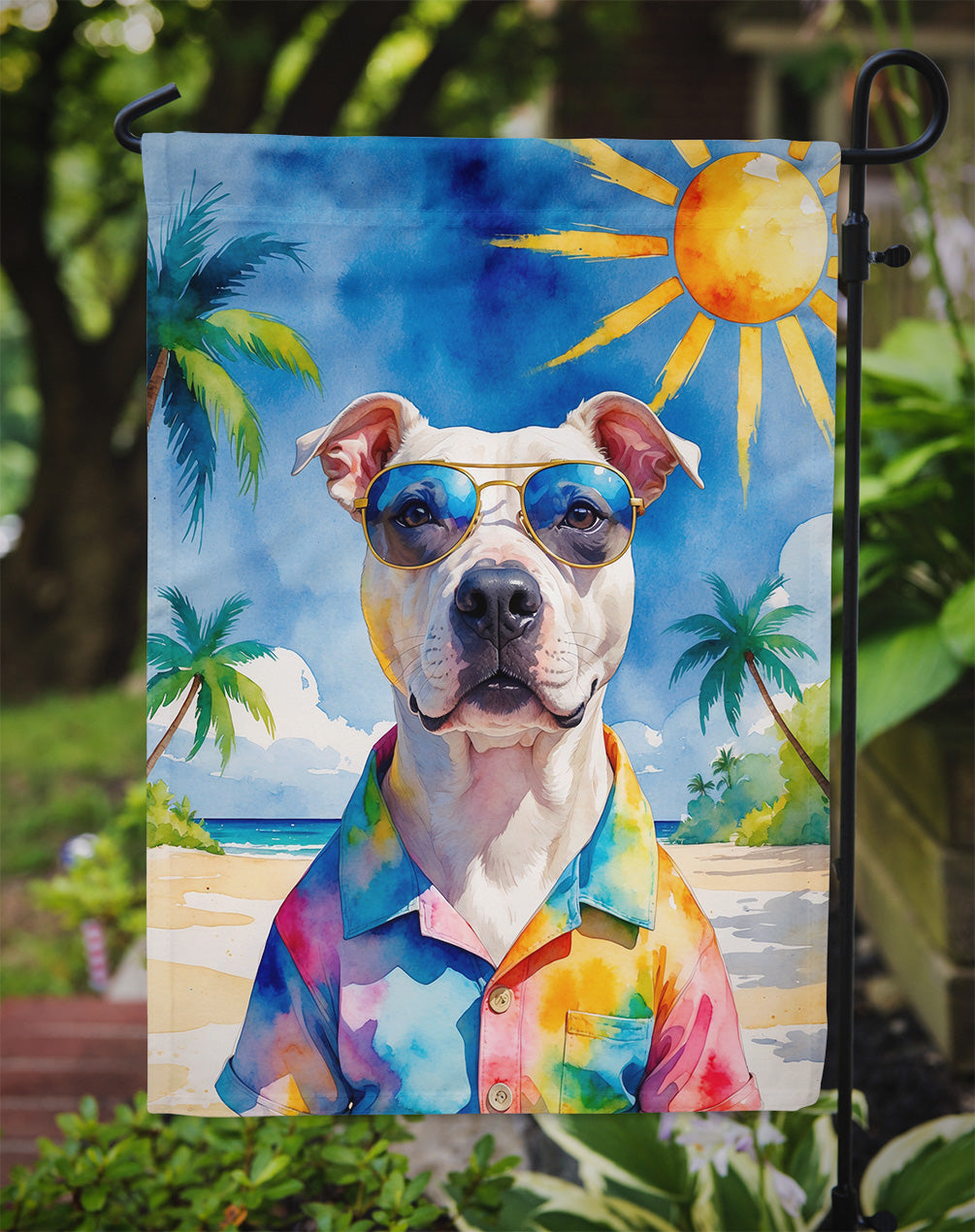 Pit Bull Terrier Summer Beach Time Garden Flag