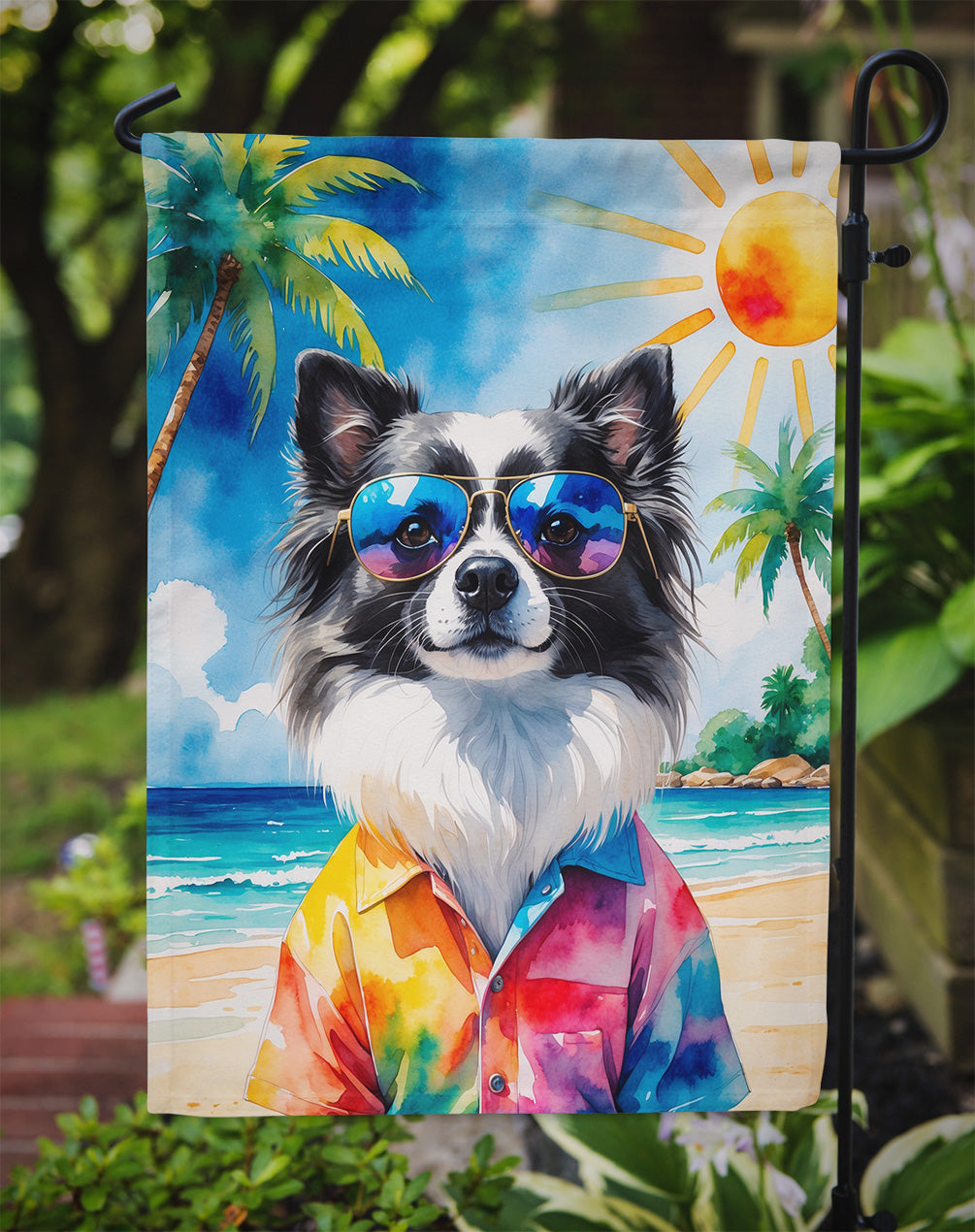 Pomeranian Summer Beach Time Garden Flag