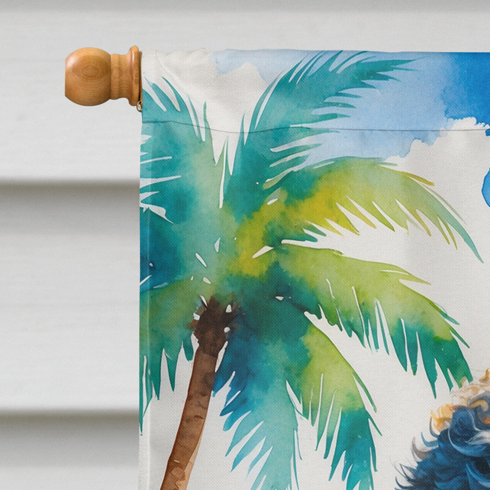 Black Poodle Summer Beach Time House Flag