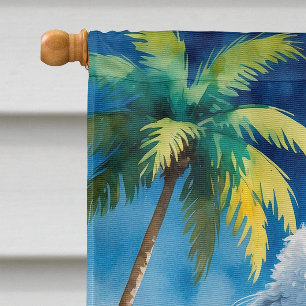 White Poodle Summer Beach Time House Flag