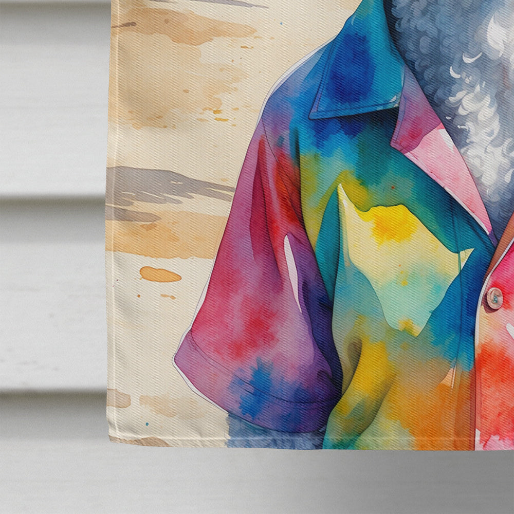White Poodle Summer Beach Time House Flag