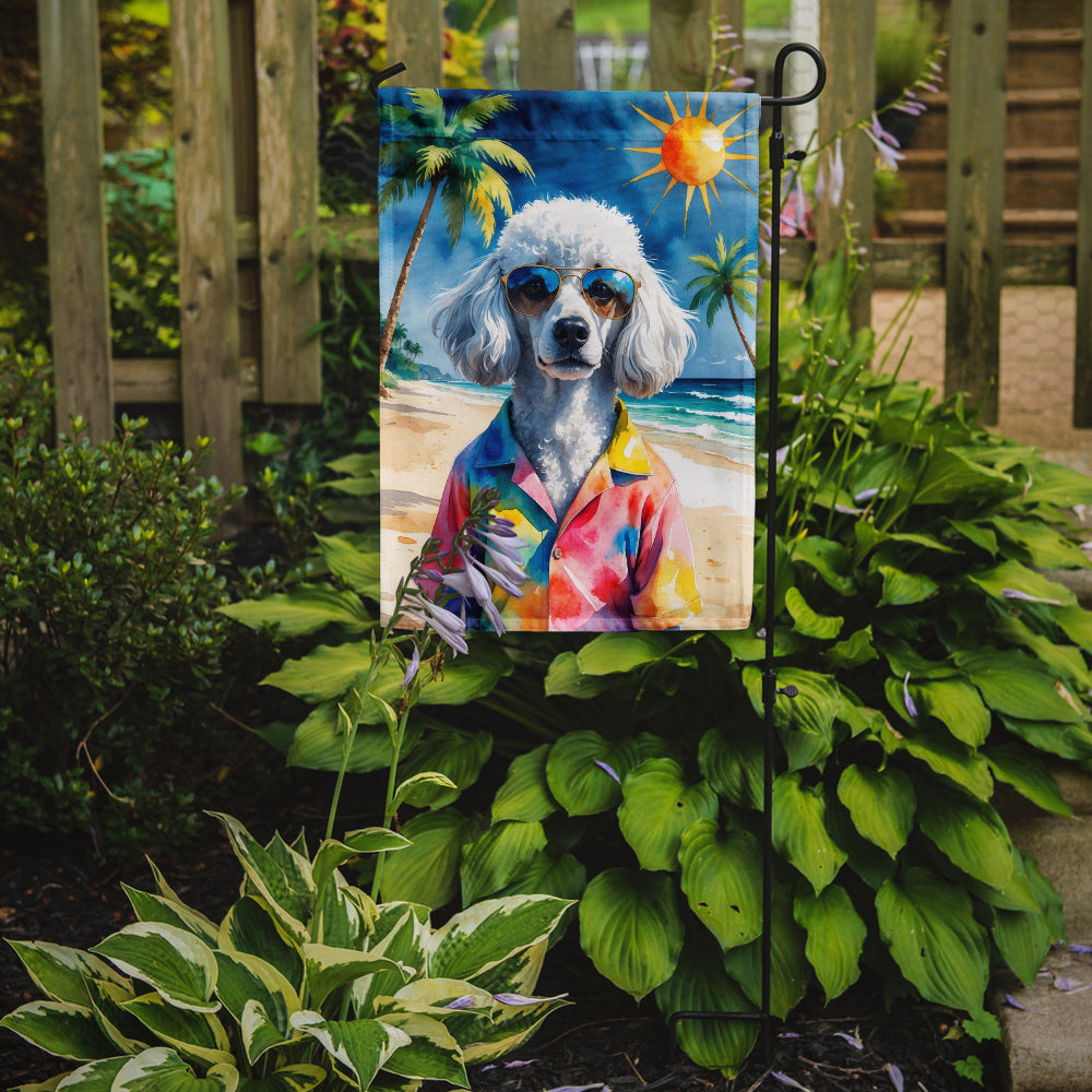 White Poodle Summer Beach Time Garden Flag