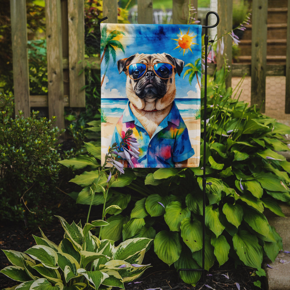 Pug Summer Beach Time Garden Flag