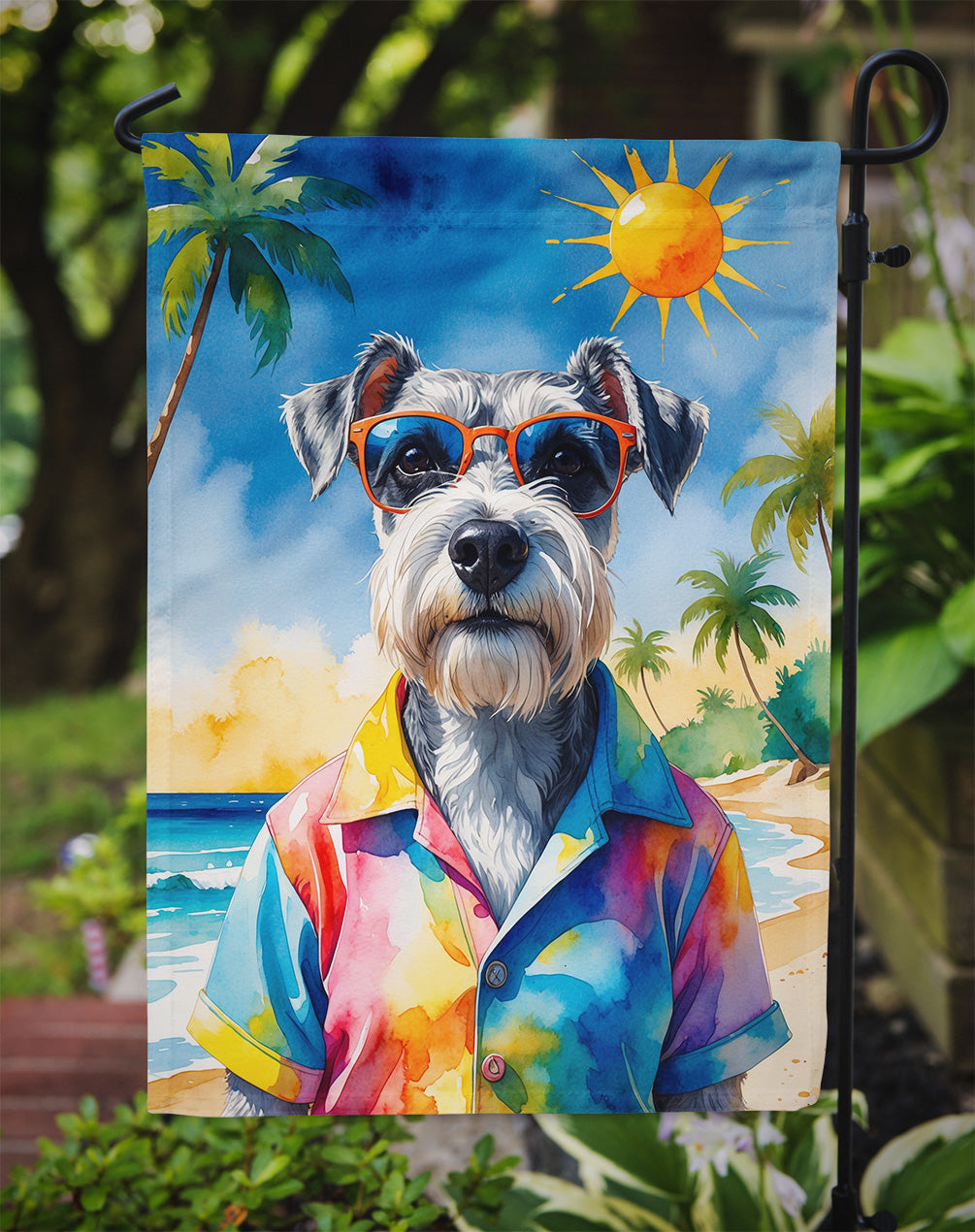 Schnauzer Summer Beach Time Garden Flag