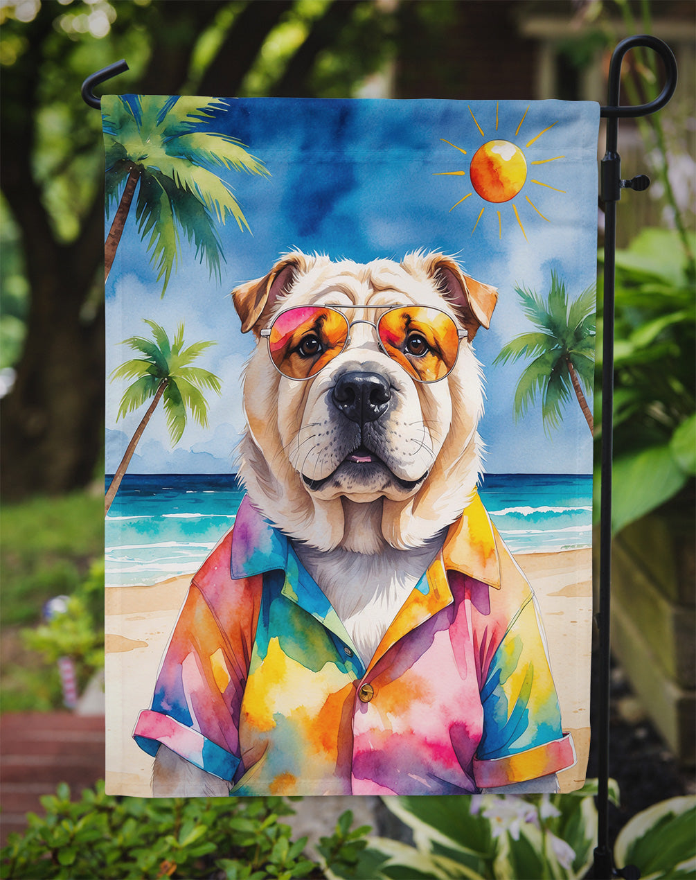 Shar Pei Summer Beach Time Garden Flag