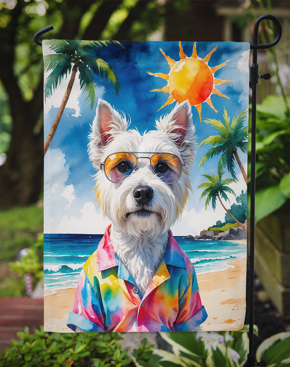 Westie Summer Beach Time Garden Flag
