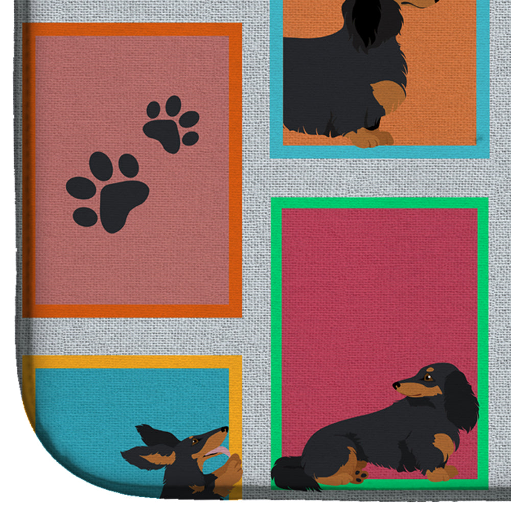 Lots of Longhaired Black Tan Dachshund Dish Drying Mat
