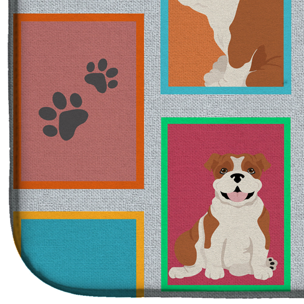 Lots of Red and White English Bulldog Dish Drying Mat